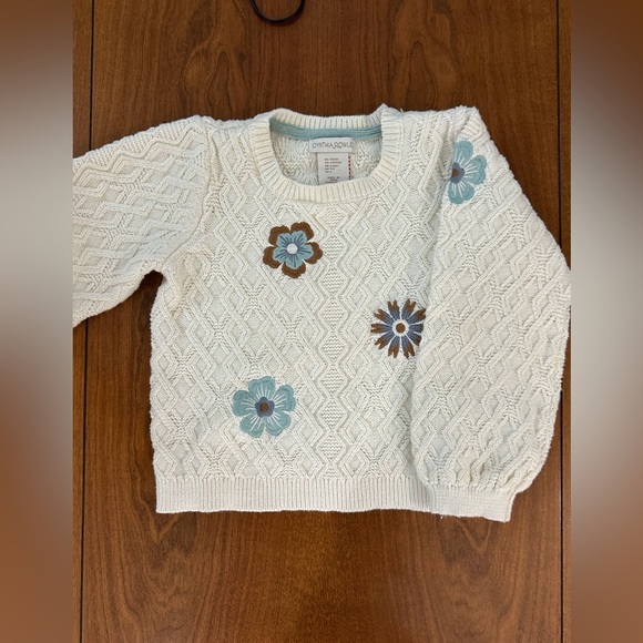 Cynthia Rowley Girls Sweater 5/6 Cream Knit Floral Embroidered Pullover - Picture 2 of 5